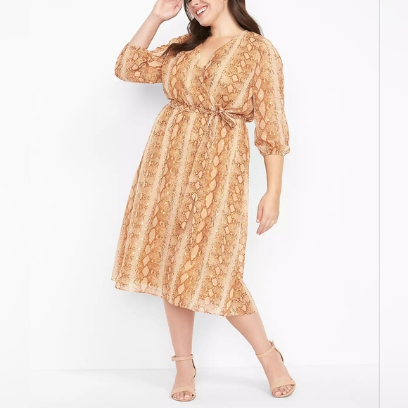 Lane Bryant Dresses & Skirts - Lane Bryant Surplice Gold Midi Dress